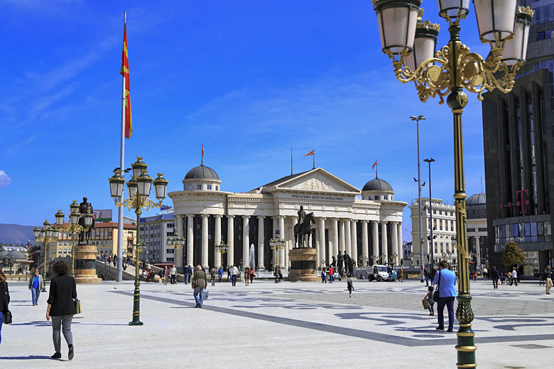 Skopje Archaeological Museum from across Macedonia Square