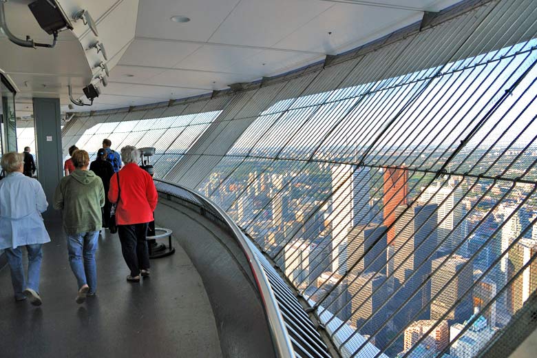 Ascending the CN Tower, Toronto, Ontario, Canada © <a href='https://commons.wikimedia.org/wiki/File:Toronto_-_ON_-_CN_Tower_-_Mainpod_Freiluftplattform.jpg' target='new window o' rel='nofollow'>Taxiarchos228</a> - Wikimedia <a href='https://creativecommons.org/licenses/by-sa/3.0/deed.en' target='new window l' rel='nofollow'>CC BY-SA 3.0</a>