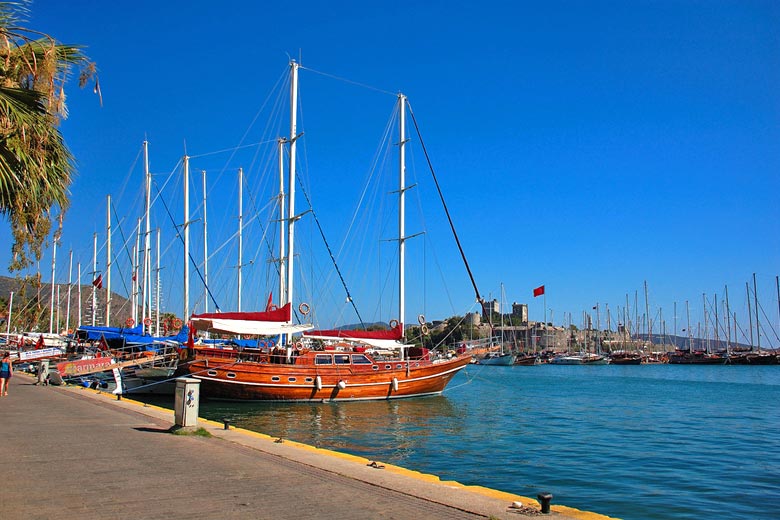 Bodrum waterfront on a cloudless summer's day, Turkey