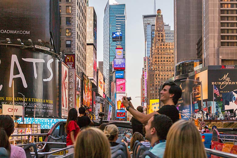 Bus tour along Broadway, New York City