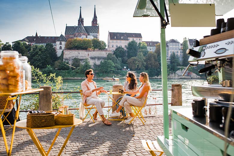 Riverside pop-up buvette in Basel, Switzerland