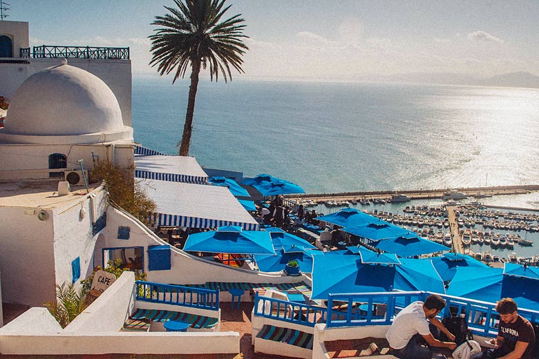 Café des Délices overlooking the marina in Sidi Bou Said