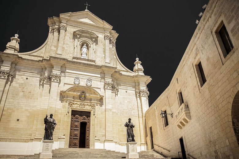 The ornate façade of the Cathedral of the Assumption in the Cittadella