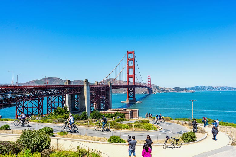 Cyclists on one of the main cycle trails of the Presidio