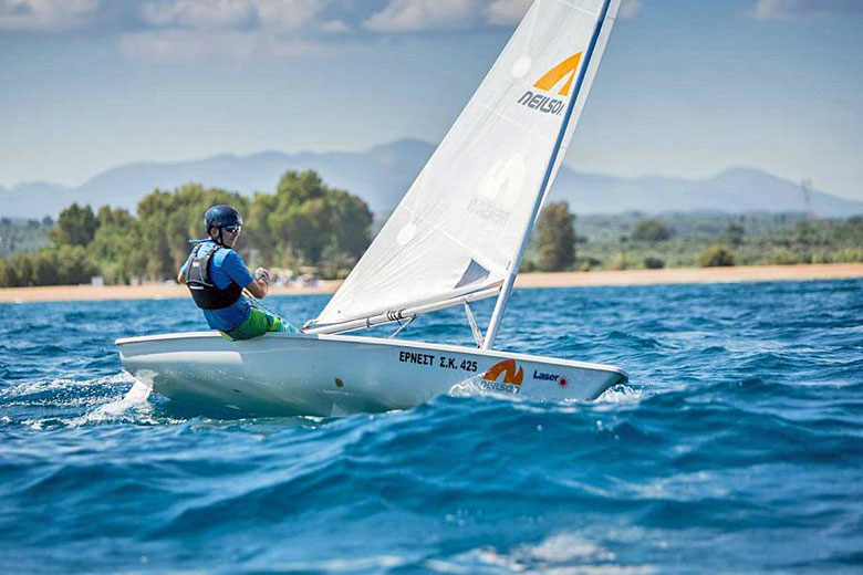 Dinghy sailing at Buca Beachclub, Analipsi, Greece