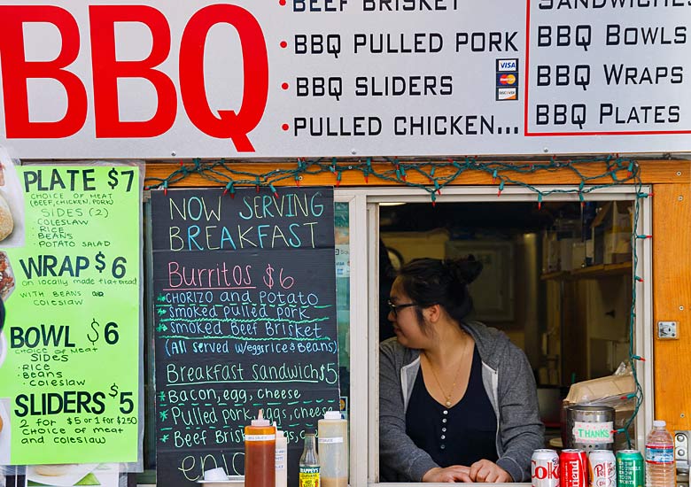 Food cart feasts, Portland, Oregon, USA