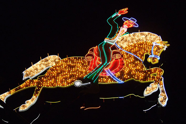 The Museum's 1960s Hacienda horse and rider at Freemont Street