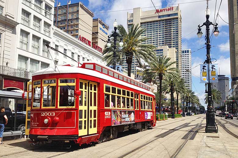 Hail a historic streetcar, Canal Street, New Orleans