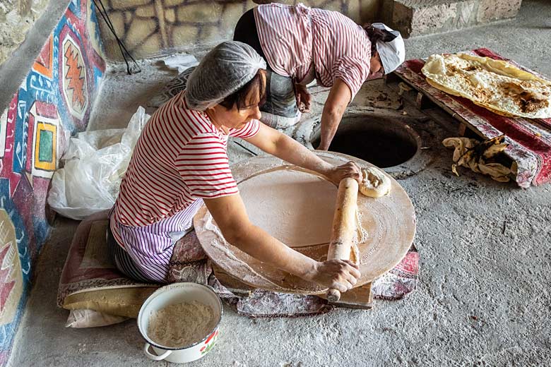 Lavash flatbread in the making