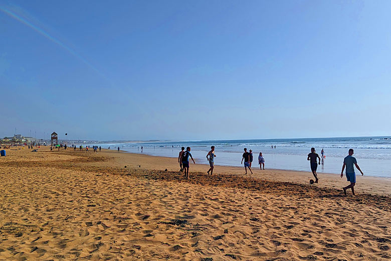 Enjoying a kick-about on Agadir’s great beach