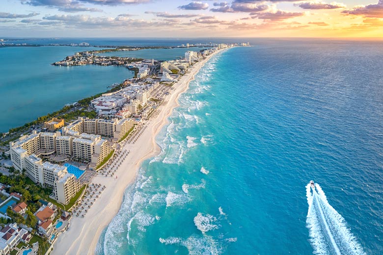 Stretch of hotels along Cancun's Caribbean coast