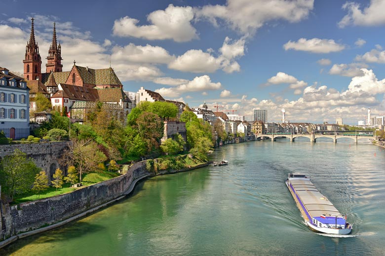 Old town of Basel, Switzerland with the twin towers of Basel Cathedral