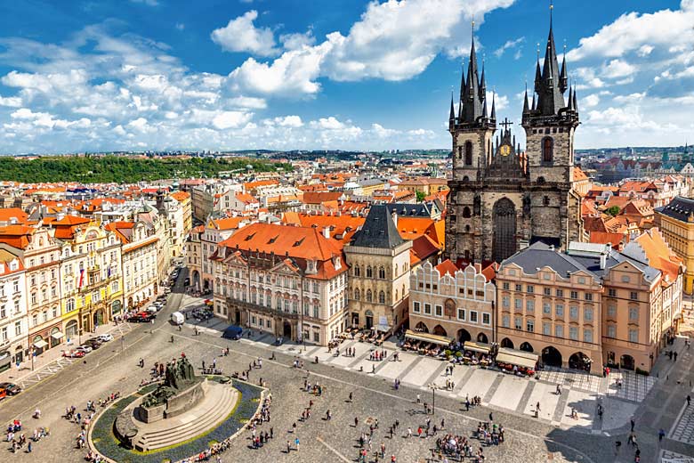 Church of Our Lady Before Týn looming over Old Town Square, Prague