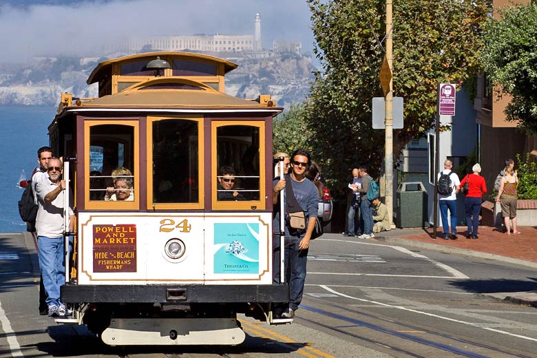 Riding a cable car in San Francisco