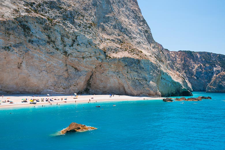 Taking a dip on Porto Katsiki Beach