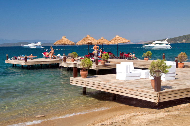 Beach club on Türkbükü Beach, Bodrum