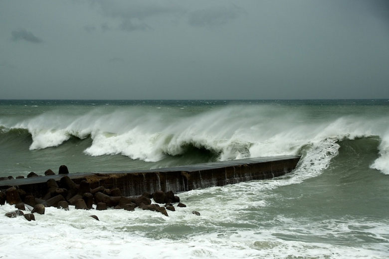 Typical sea conditions as a typhoon approaches Japan