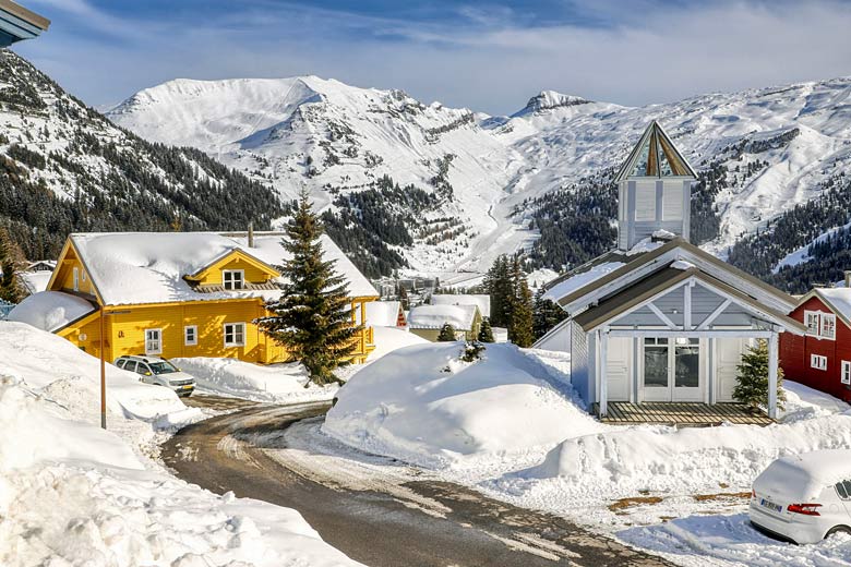 Colourful chalets of pretty Flaine, France