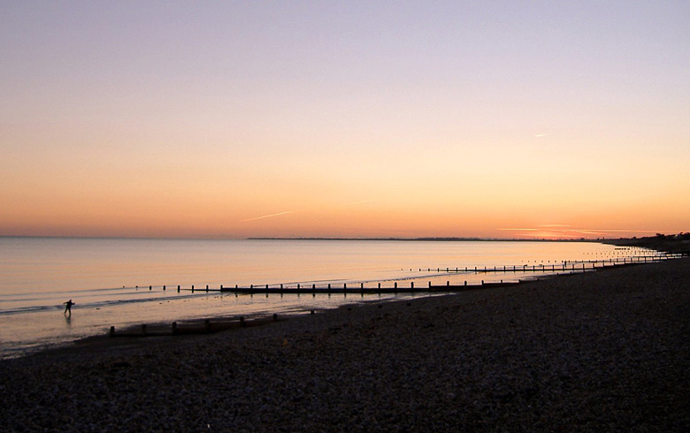 Winter sunset on a flat calm sea in Bognor Regis